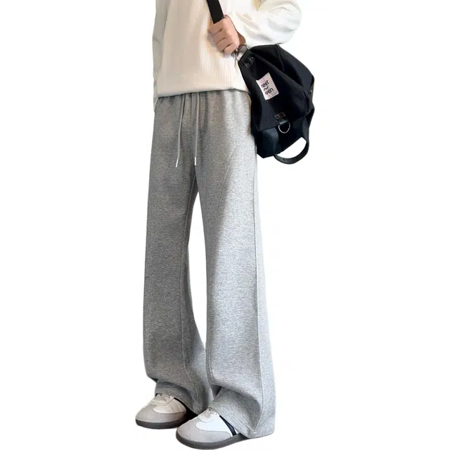 单爵 秋季复古高街重磅简约微喇百搭针织运动裤休闲裤 男女同款