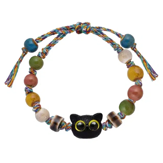 琛宬 【小黑猫咪招财转运】平安吉祥招财纳福转运复古呆萌招财猫新中式本命年事事如意可调节礼盒#好运 黑檀 木作手绳 男女同款情侣款