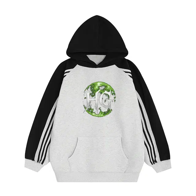 悍戈 美式复古简约基础款字母印花几何图案条纹小众设计高级感日常出行气质穿搭休闲舒适宽松时尚潮流个性痞帅通勤百搭卫衣 男女同款