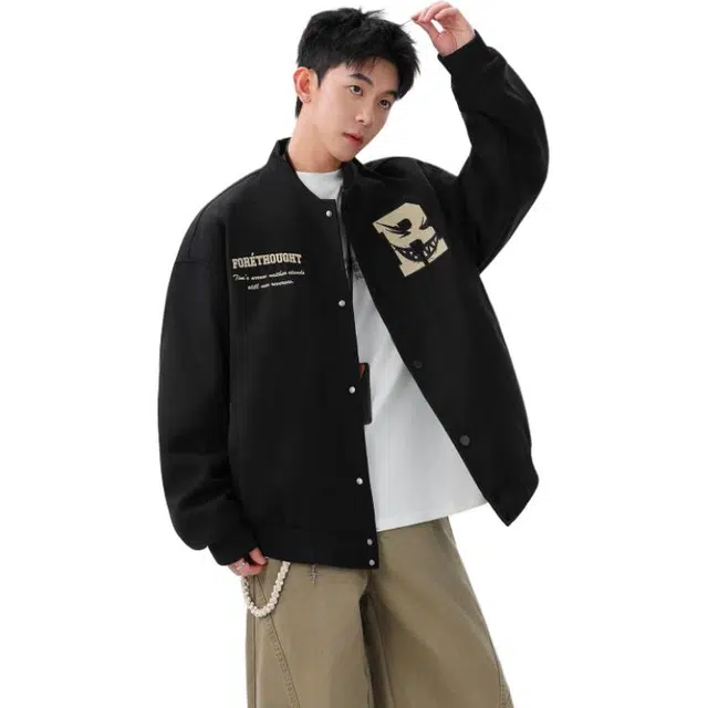 加荣 潮牌设计感棒球服男秋季美式字母刺绣夹克男装高街百搭休闲上衣男款时尚高级感运动卫衣男士小众学院风情侣外套 男女同款