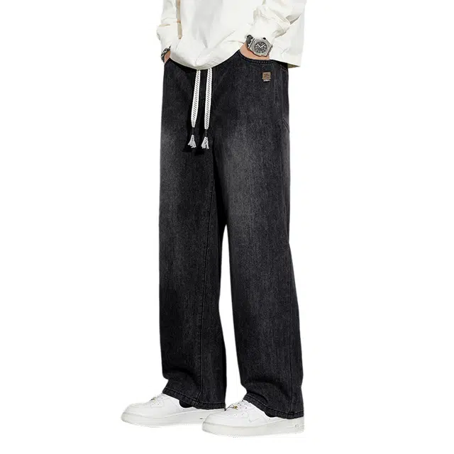 赛瀚 美式复古高街宽松阔腿牛仔裤男款直筒休闲秋季厚款百搭舒适亲肤男装长裤显瘦显高青少年工装通勤时尚外穿男裤 男女同款