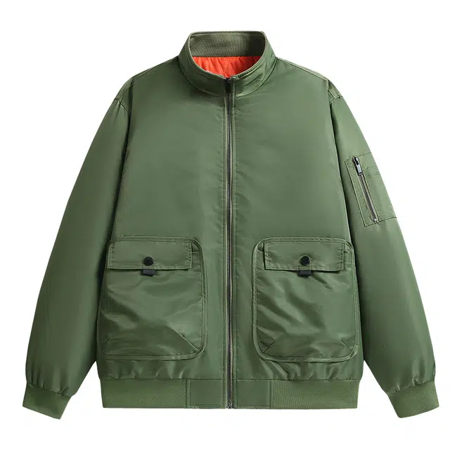 马员外 秋冬季机车服飞行服美式百搭宽松立领多口袋纯色简约百搭夹克外套 男款