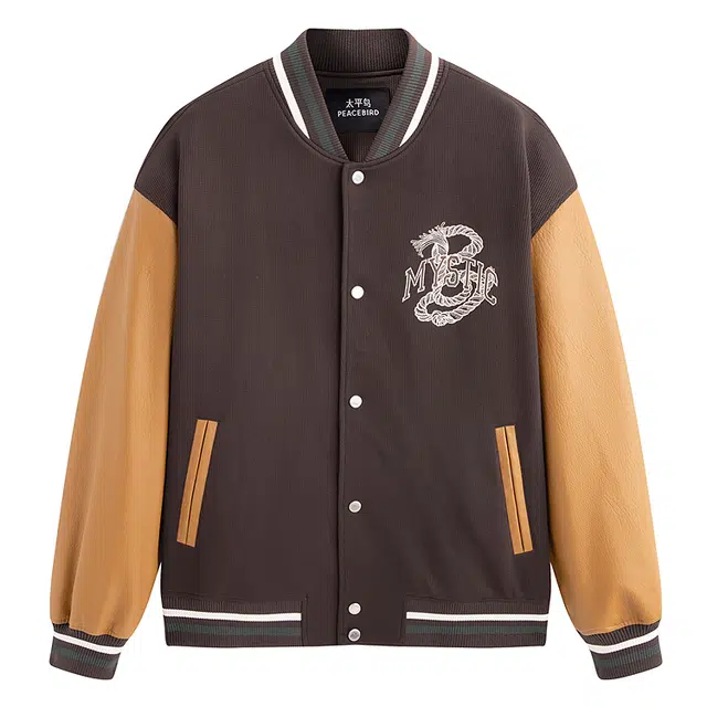 PEACEBIRD MEN Chocolate Baseball Jacket