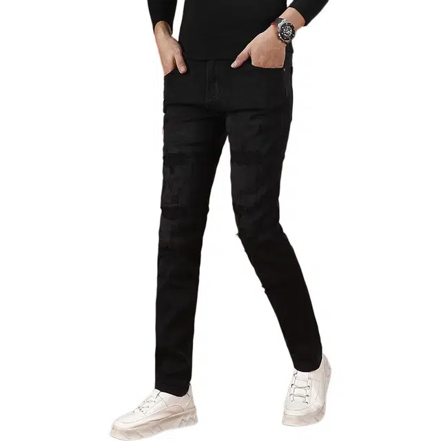 吉肯蒂 高街潮牌破洞裤弹力修身小脚牛仔裤 男款