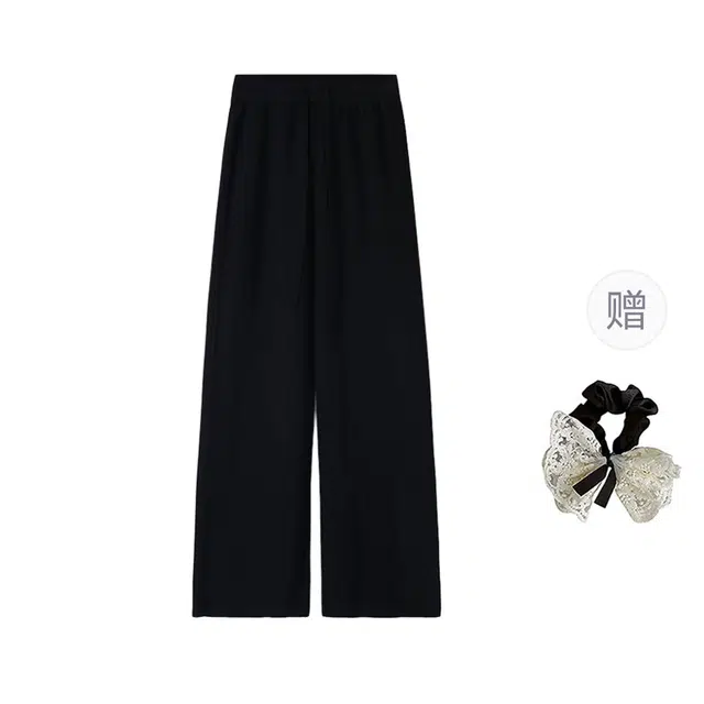 涂诗菲 韩版甜美时尚纯色高级感设计感高腰显瘦气质通勤舒适慵懒风软糯休闲裤 女款