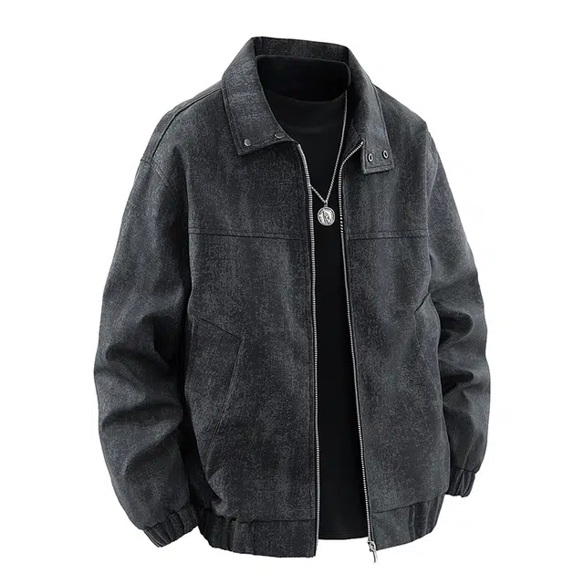 洋气先生 美式高街复古潮流扎染设计痞帅翻领拉链长袖休闲时尚帅气舒适亲肤防风日常户外通勤徒步无性别主义简约百搭外套夹克 男女同款