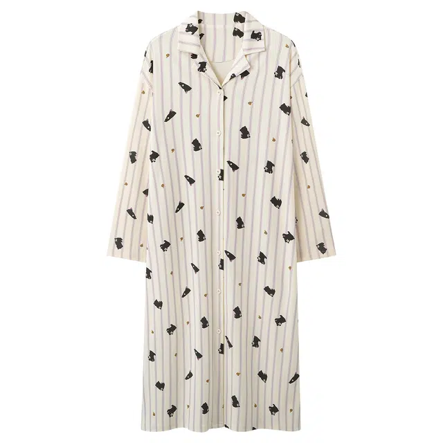 莫代尔 纯棉舒适轻柔亲肤细腻长袖裙时尚气质百搭个性简约家居裙睡裙 女款