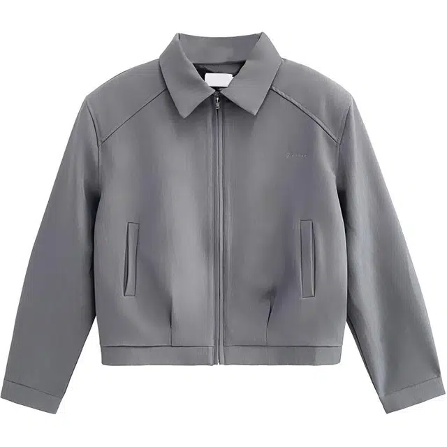 拾个壹先生 美式复古高街痞帅垫肩西装无性别主义穿搭亲肤柔软时尚舒适个性潮流小众设计高级感宽松休闲百搭直筒拉链短款外套夹克 男女同款