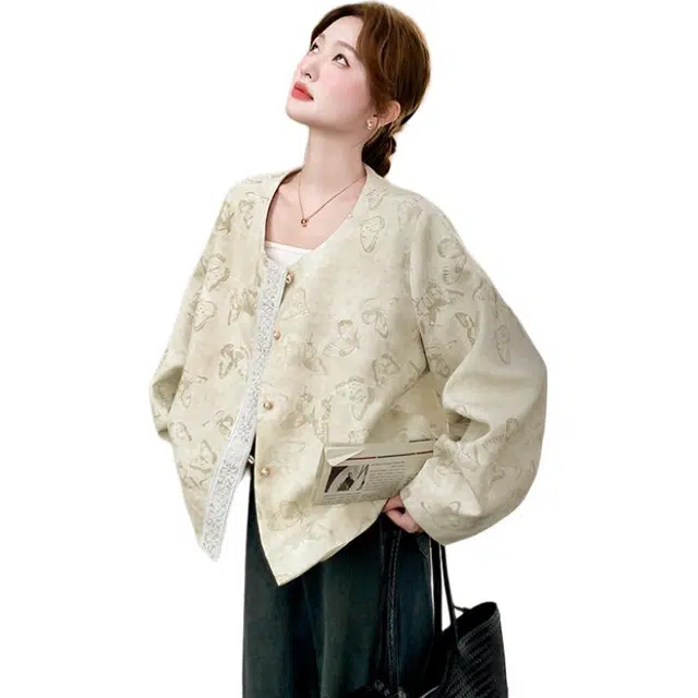 稻草人 新中式国风提花圆领时尚休闲夹克外套 女款