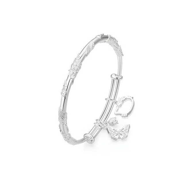 【招财蝴蝶&萌趣猫咪】 岁月静好 繁花似锦系列 蝶恋花间 花丝浮雕 福蝶小猫流苏 平安吉祥经典素圈镯子 推拉可调节小众百搭 合金 手镯 女款