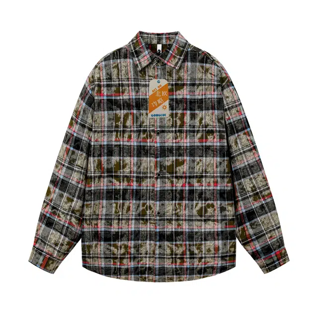 北欧攻略 美式休闲小众斑驳开衫格子高质量衬衫 男女同款