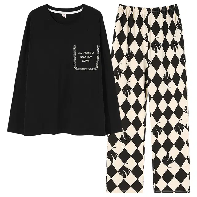 帕兰朵 春秋款带胸垫一体防走光女士甜美卡通秋冬可外穿家居服女睡衣套装 女款