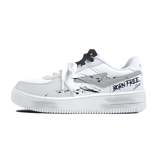 【定制球鞋】鸿星尔克 空军一号 小清新 小众学院风 手绘 可爱简约 时尚百搭 舒适 灰色泼墨 防滑耐磨 低帮 板鞋 男女同款