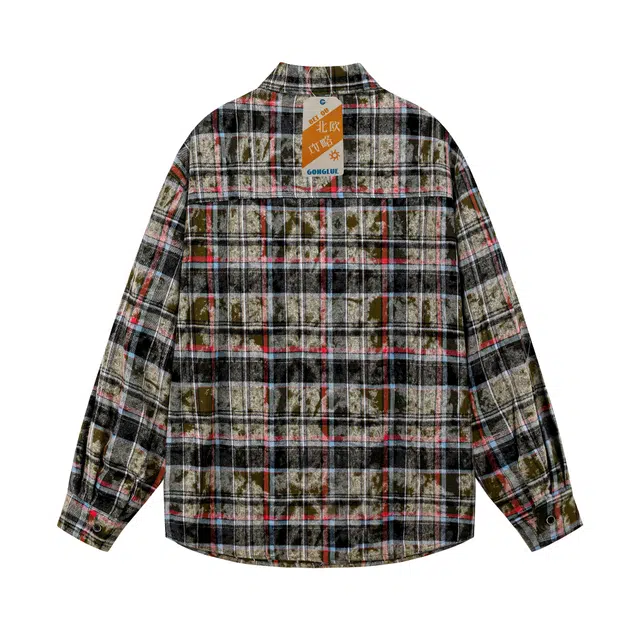 北欧攻略 美式休闲小众斑驳开衫格子高质量衬衫 男女同款