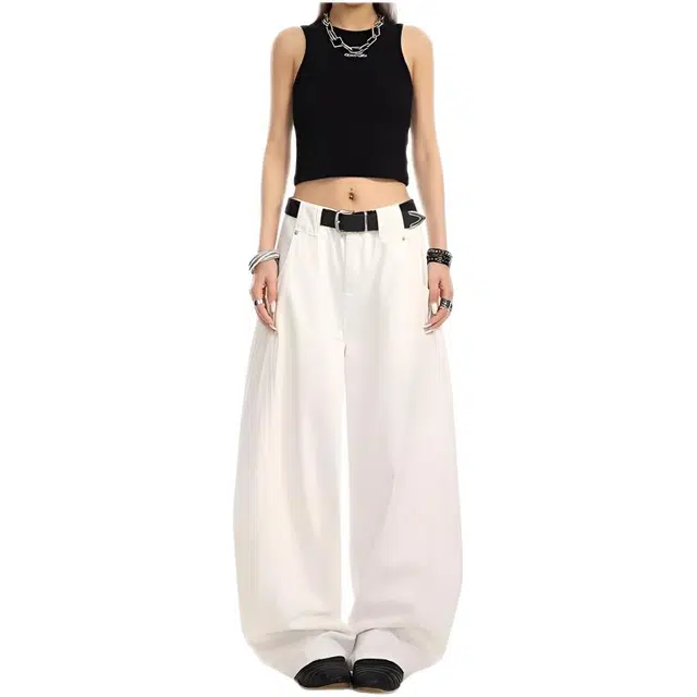 木木兔 潮流时尚秋季裤子女 松弛感阔腿弯刀裤宽松直筒显瘦长裤 牛仔裤 女款