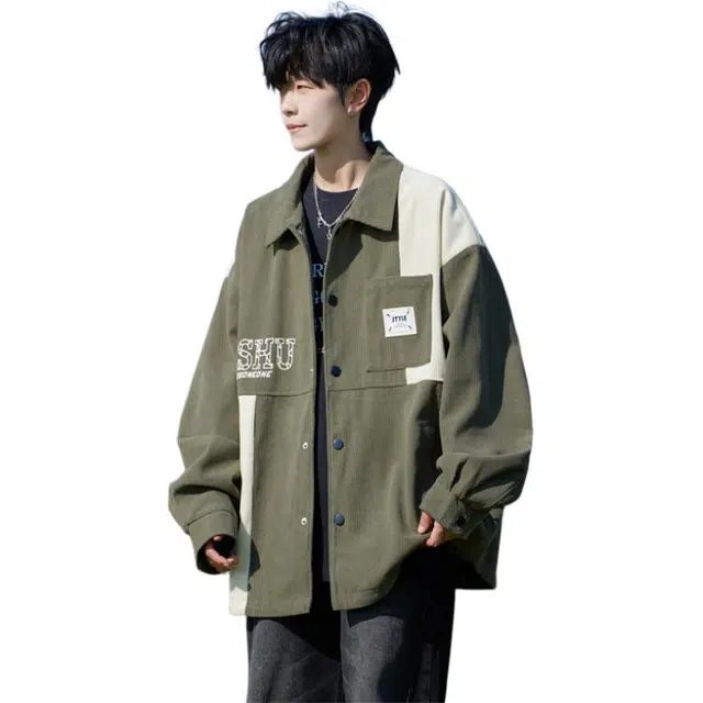 顶峰保罗 美式潮牌拼接撞色高级设计感宽松休闲上衣外套无性别主义春秋穿搭情侣款潮流百搭通勤翻领夹克 男女同款