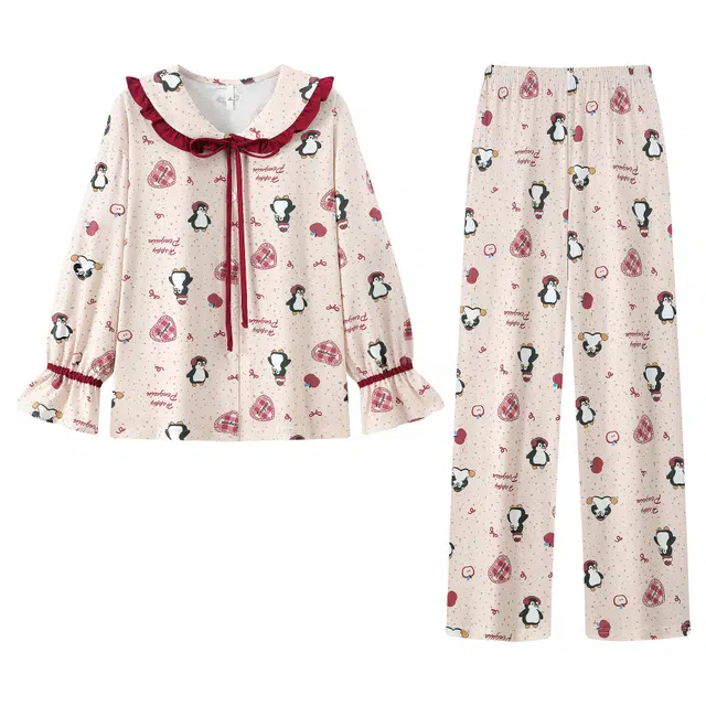 宫蝶 纯棉长袖卡通休闲宽松家居服可外穿开衫甜美风睡衣套装 女款