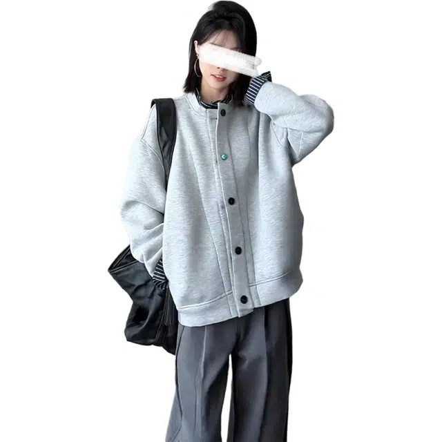 单爵 美式复古假两件开衫上衣男款秋小众条纹拼接卫衣 男女同款