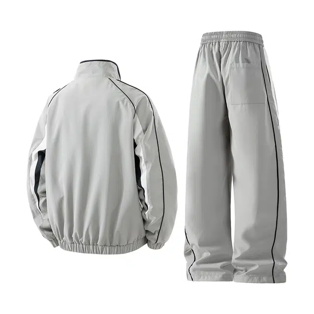 美式复古运动风拼接撞色立领春秋季潮牌帅气青年上衣休闲外套长裤  冲锋衣套装  男女同款