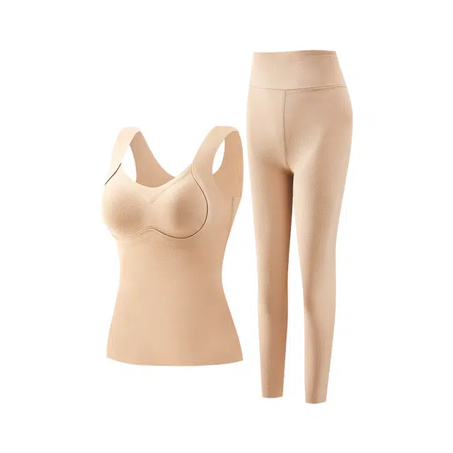 草本初色 羊绒蓄热无痕背心打底免穿文胸宽肩带提拉上托抗静电高腰秋裤提臀高弹不臃肿内搭秋冬保暖套装 女款