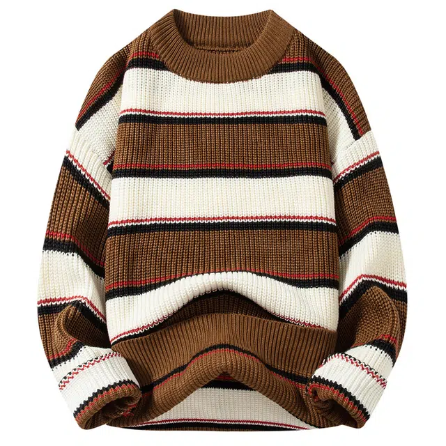 卡丹狄诺 秋冬季条纹撞色保暖男士上衣毛衣 男款