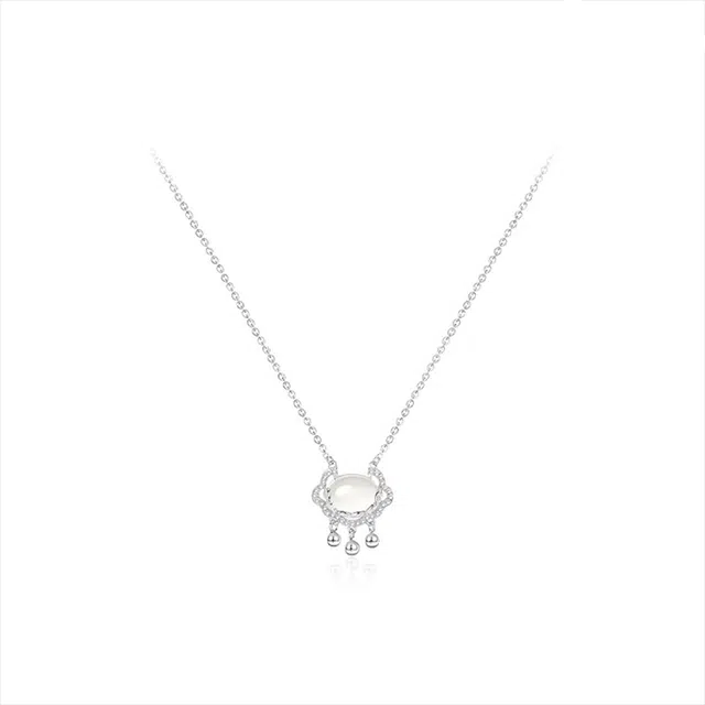 【S925银&平安顺遂】 银彦 吉祥如意锁 国风祥云长命锁 铃铛转运珠 优雅时尚经典设计 气质温柔日常百搭 表白礼盒天然 玉髓 项链 女款