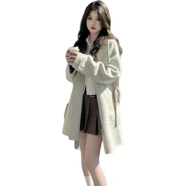 轻迎 高级感韩系立领设计宽松修身显瘦大衣 女款