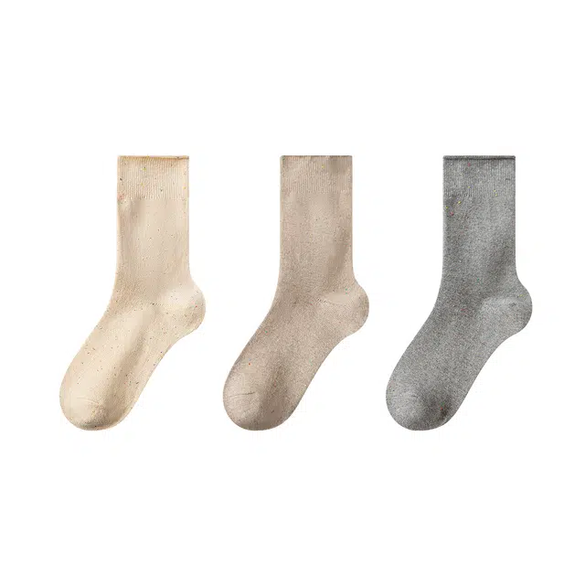 潇潇玲珑阁 点子纱袜子春秋款纯色日系美拉德舒适百搭纯棉堆堆中筒袜 女款 组合装