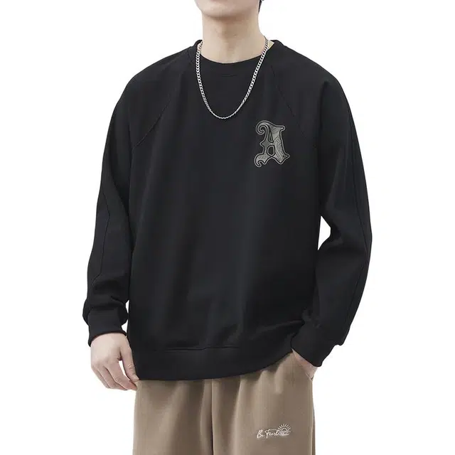 么宁 秋冬季美式复古字母印花长袖圆领套头上衣舒适透气简约百搭内搭打底衫保暖休闲卫衣 男女同款