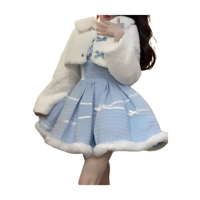 荟萃阁 公主蓬蓬裙甜美可爱毛绒外套裙装套装 女款