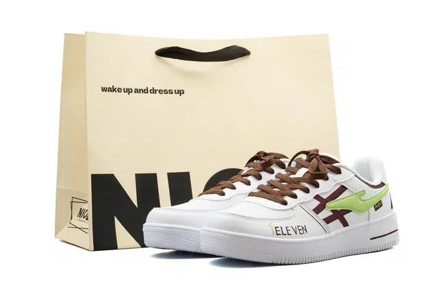 【定制球鞋】鸿星尔克 空军一号 礼袋款 青棕街头风 舒适时尚 耐磨轻便 低帮 板鞋 女款 白色