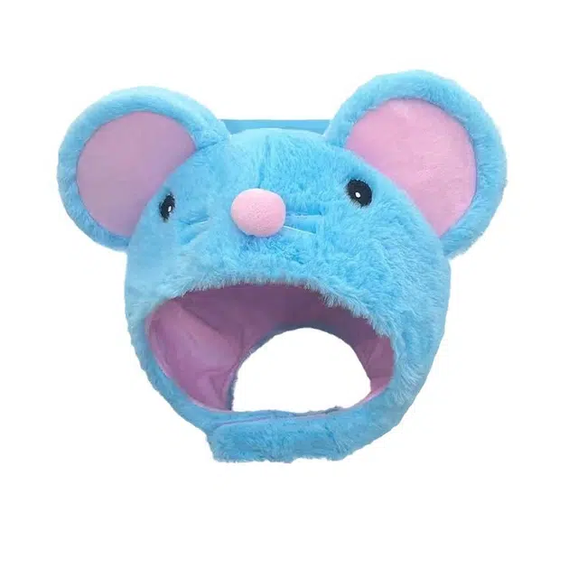 祎步康 卡通可爱小蓝鼠立耳玩偶帽子拍照毛绒超萌柔软显脸小 涤纶 绒线帽 女款