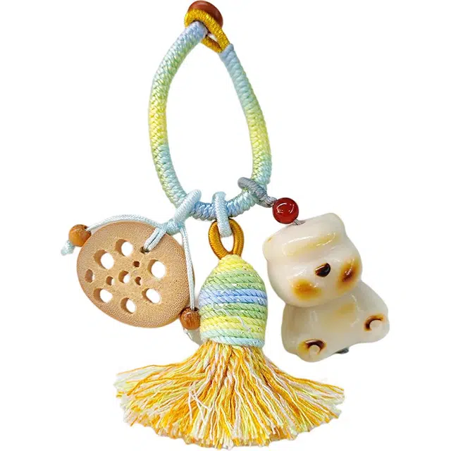 得笙陌 炭烤小熊包包挂汽车挂饰钥匙扣国潮风新中式流苏 象牙果 挂件 男女同款情侣款