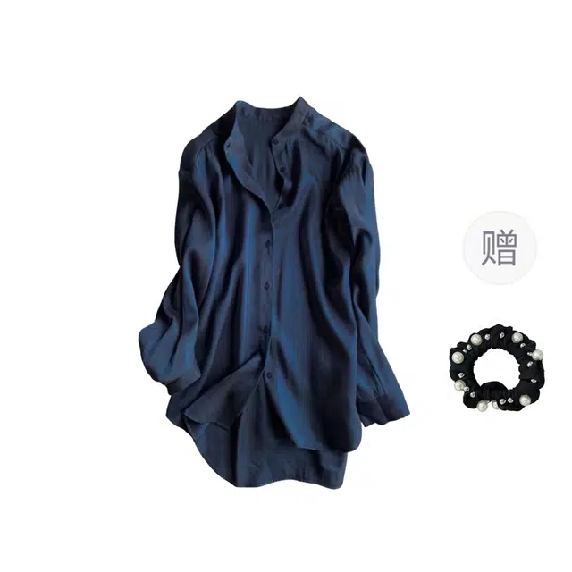 雾闪闪 轻奢鎏金衬衣女小立领长袖设计感小众法式气质宽松上衣衬衫 女款