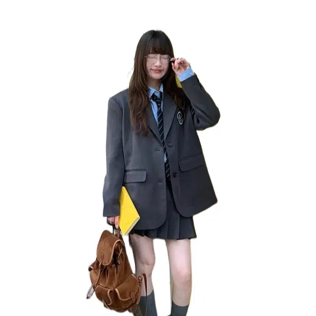 苏九儿 韩系学院风休闲松弛感减龄翻领长袖西装 女款