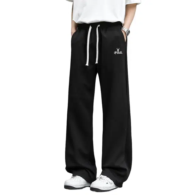 洋气先生 纯色基础款美式潮牌宽松阔腿垂感显高显瘦柔软卫裤简约时尚无性别主义户外运动日常通勤抽绳系带长裤子经典百搭休闲裤 男女同款