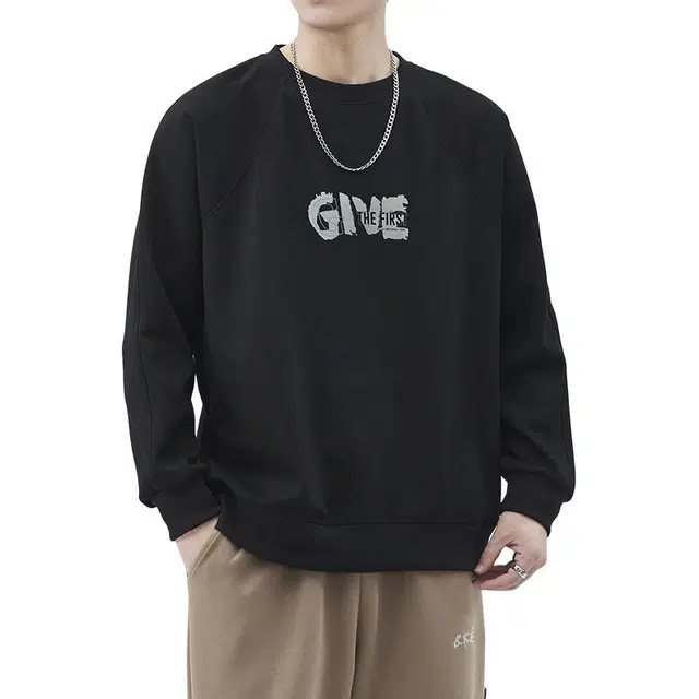 么宁 秋冬季字母印花长袖圆领套头上衣简约百搭舒适透气内搭打底衫个性时尚保暖休闲卫衣 男女同款