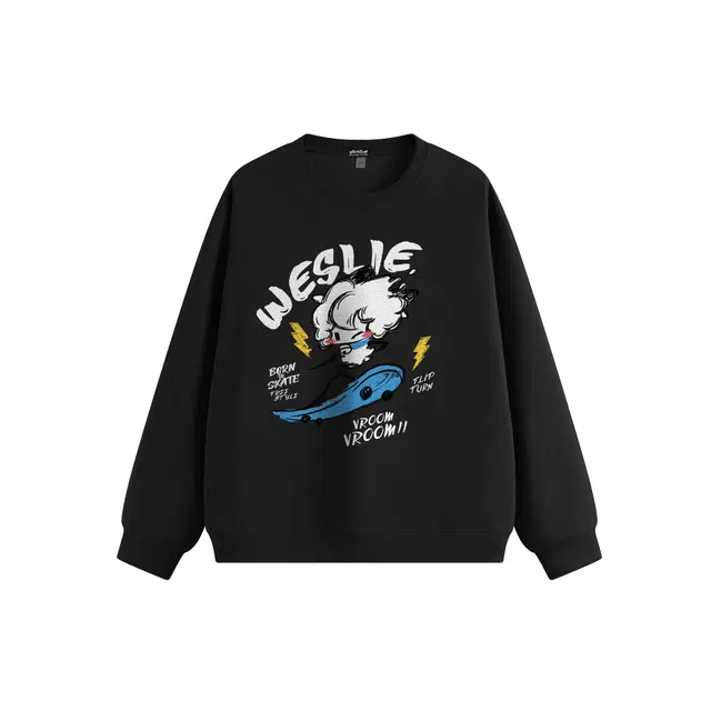 喜羊羊与灰太狼 美式高街复古街头潮流时尚学院风字母卡通动漫印花纯棉亲肤宽松休闲舒适日常通勤叠穿打底落肩套头圆领卫衣 男女同款