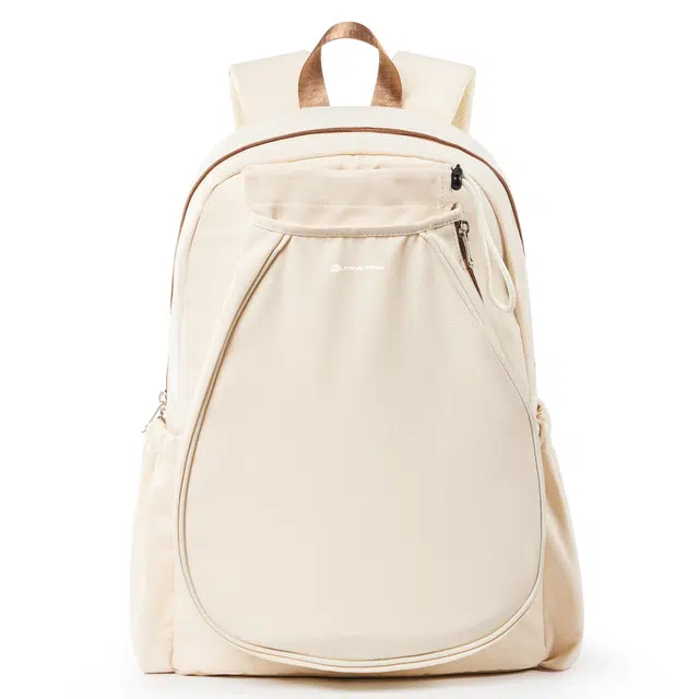 阿尔派妮 独立球拍仓时尚简约纯色通勤便携耐用耐磨运动健身网球包羽毛球包 织物 双肩包 男女同款情侣款 米白棕/黑色