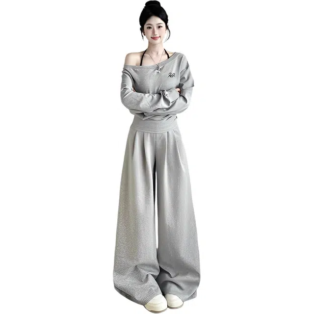 荟萃阁 时尚舒适长袖上衣百搭简约裤子休闲套装 女款