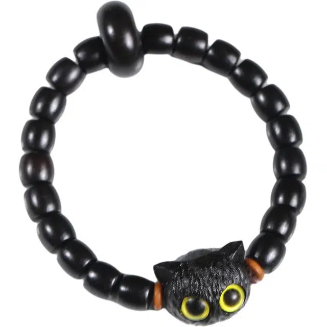 得笙陌 猫咪+跑环好运转运手持串国潮创意文玩 黑檀 手串 男女同款情侣款