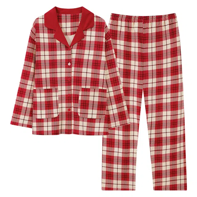 芬腾可安 春秋设计感柔软亲肤纯棉优雅翻领开衫简约时尚家居服睡衣套装 女款