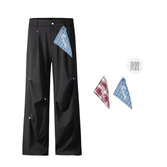 明尼凯 美式复古高街基础款个性褶皱铆钉设计垂感高级感时尚百搭韩版潮流小众宽松休闲直筒西装裤 男女同款