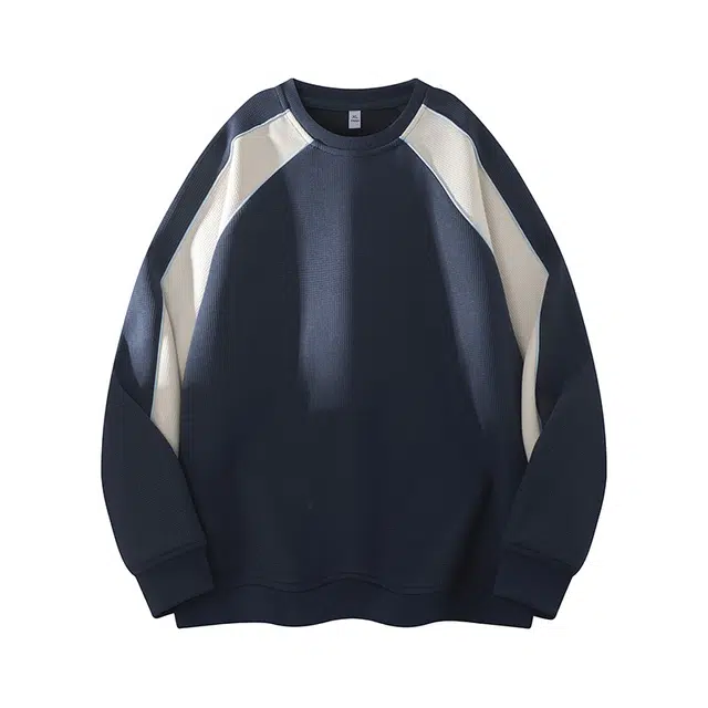 马员外 百搭条纹圆领宽松时尚简约长袖卫衣 男款