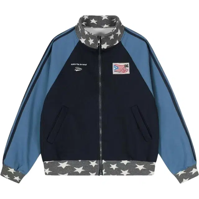 爱肯 美式复古星星撞色拼接立领开衫设计感宽松百搭情侣夹克 男女同款