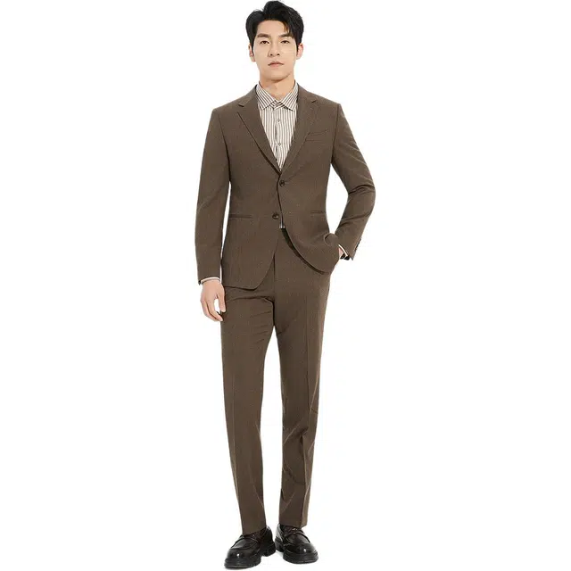 利郎 品位商务纯色绵羊毛平驳领质感百搭长袖长裤西装套装 男款