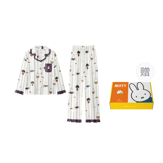宫蝶 米菲纯棉长袖抗菌卡通休闲宽松家居服可外穿甜美风开衫睡衣套装 女款 礼盒装