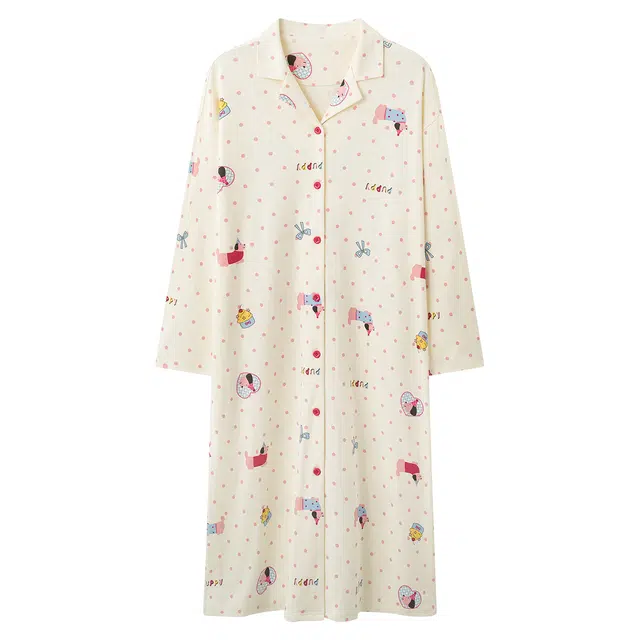 莫代尔 个性休闲简约纯棉舒适轻柔亲肤细腻长袖裙时尚气质百搭家居裙睡裙 女款