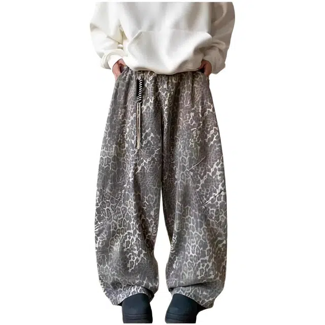 木木兔 美式废土风豹纹直筒男女潮牌显瘦工装裤复古休闲裤 男款