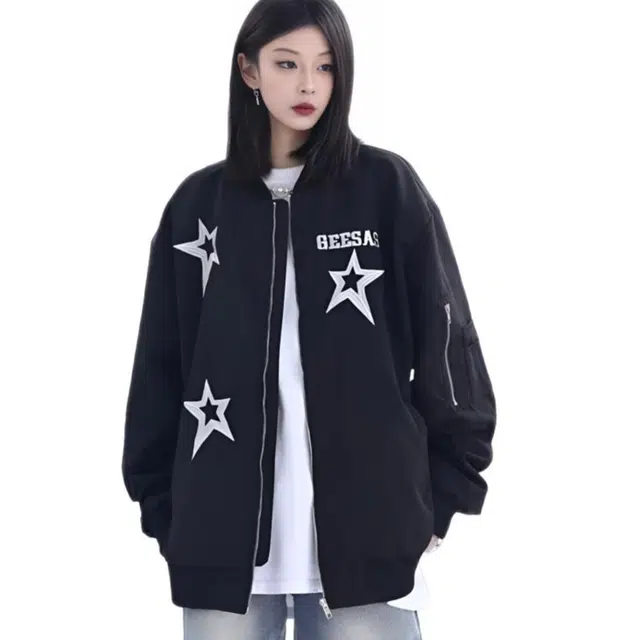 天才小熊 美式复古星星刺绣宽松夹克 女款